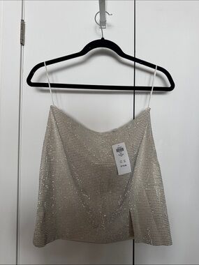 Embellished Rhinestone Mini Skirt- Neutral Sparkle